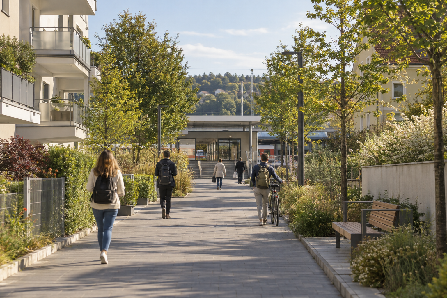 Fußweg vom Wohngebiet zu einer Bahnstation